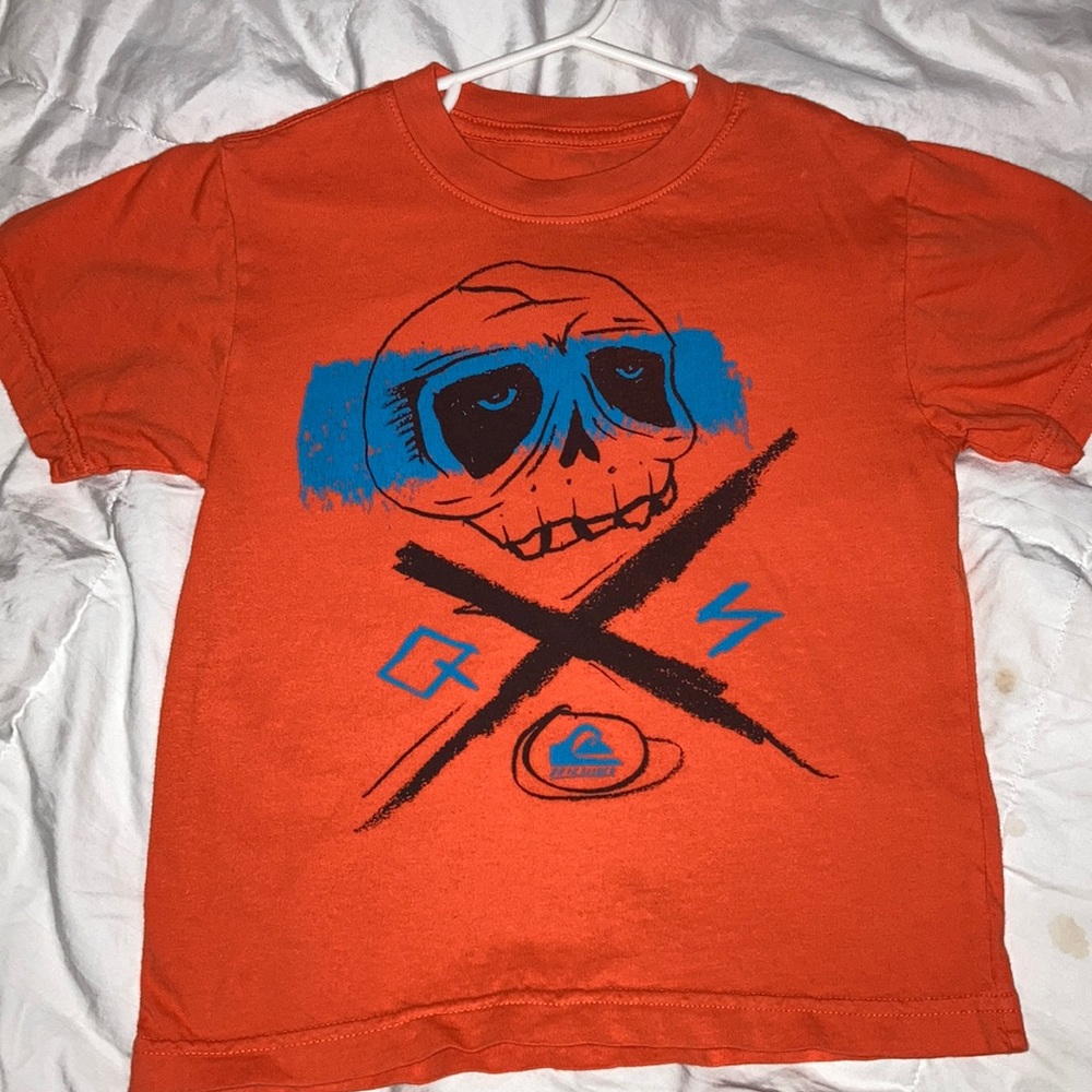 Orange Quiksilver goofy skull skater toddler tee